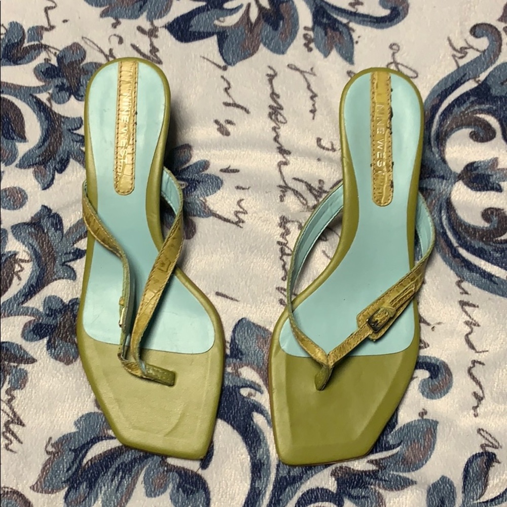 Kitten heels green sandals